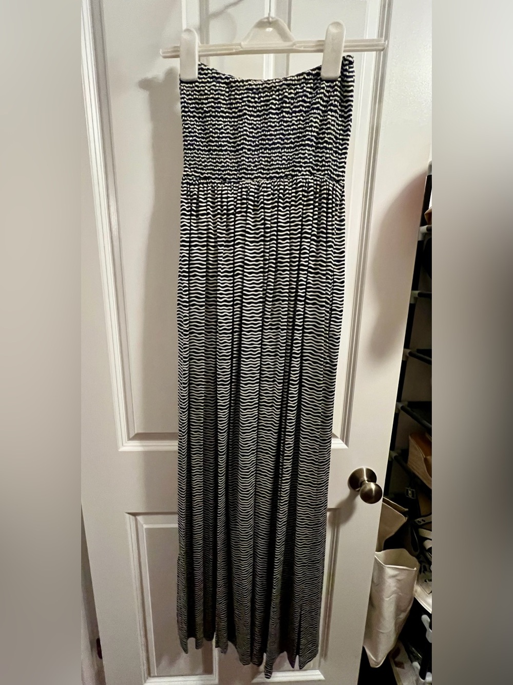 NWOT Tory Burch Navy and White Striped Strapless Maxi Dress. Size Small.